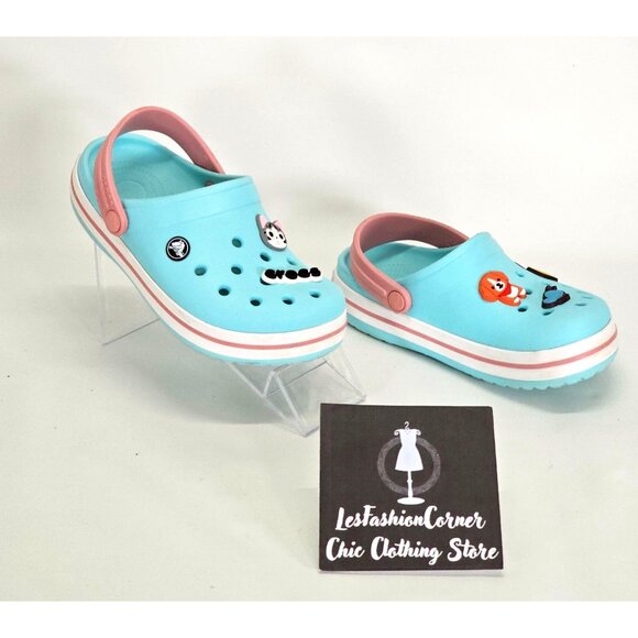 Crocs Junior Ice Blue/Pink Rubber Jibbitz Crocband Clog Size 2 1993 - Picture 4 of 16